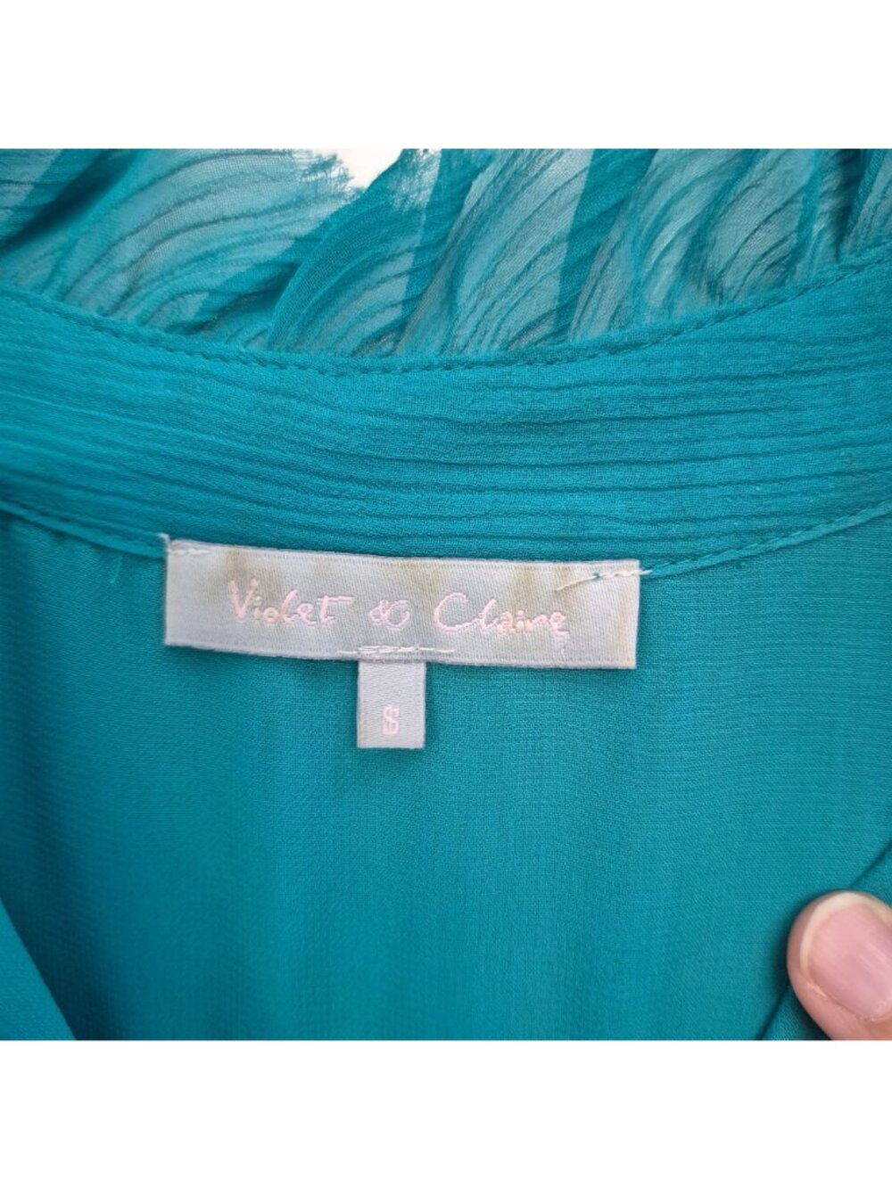 Violet & Claire Women's Sleeveless Teal Ruffle Blouse Size S - Picture 5 of 6